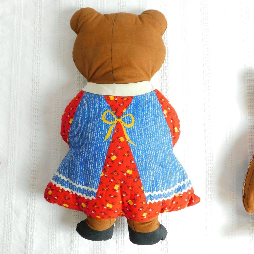 Bear Family Pillow Stuffed Plush Lot of 3, Cut & Sew Fabric 1970 Mr Mrs Vintage - Picture 6 of 14